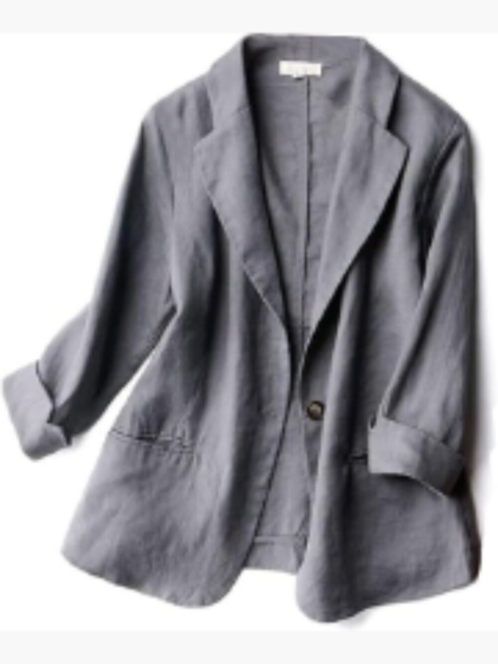 Linen Blazer with 3/4 Sleeve Lapel Collar Casual Slim Fit
